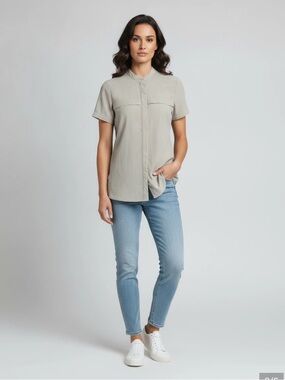 Clockhouse C&A Techwear Utility Shirt Mandarin Collar Gorpcore Hiking Top Grey